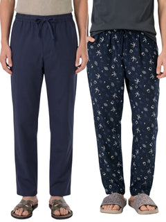 Boxy Crew Men's Cotton Lounge Pyjama Pack of 2 - Navy Blue & Navy Blue, No Marks Elastic, Zipper Pocket product view 8