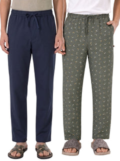 Boxy Crew Men's Cotton Lounge Pyjama Pack of 2 - Navy Blue & Green, No Marks Elastic, Zipper Pocket product view 8