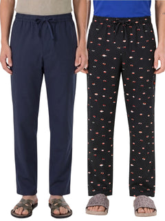 Boxy Crew Men's Cotton Lounge Pyjama Pack of 2 - Navy Blue & Charcoal, No Marks Elastic, Zipper Pocket product view 8