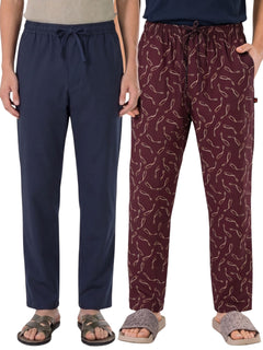 Boxy Crew Men's Cotton Lounge Pyjama Pack of 2 - Navy Blue & Maroon, No Marks Elastic, Zipper Pocket product view 8
