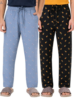 Boxy Crew Men's Cotton Lounge Pyjama Pack of 2 - Sky Blue & Charcoal, No Marks Elastic, Zipper Pocket product view 8