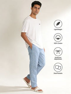 Boxy Crew Men's Cotton Lounge Pyjama Pack of 2 - Sky Blue & Brown, No Marks Elastic, Zipper Pocket product view 5