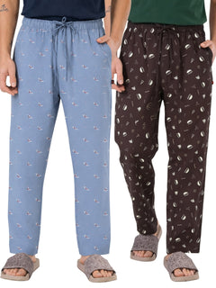 Boxy Crew Men's Cotton Lounge Pyjama Pack of 2 - Sky Blue & Brown, No Marks Elastic, Zipper Pocket product view 8