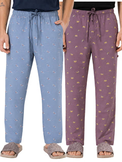 Boxy Crew Men's Cotton Lounge Pyjama Pack of 2 - Sky Blue & Rose Pink, No Marks Elastic, Zipper Pocket product view 8