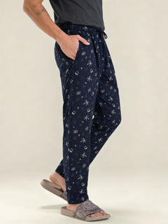 Boxy Crew Men's Cotton Lounge Pyjama Pack of 2 - Sky Blue & Navy Blue, No Marks Elastic, Zipper Pocket product view 2