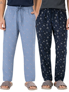 Boxy Crew Men's Cotton Lounge Pyjama Pack of 2 - Sky Blue & Navy Blue, No Marks Elastic, Zipper Pocket product view 8
