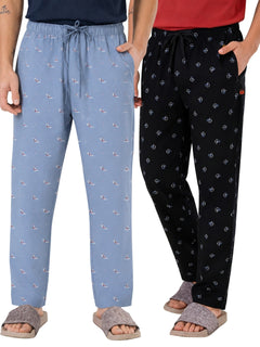 Boxy Crew Men's Cotton Lounge Pyjama Pack of 2 - Sky Blue & Navy Blue, No Marks Elastic, Zipper Pocket product view 8