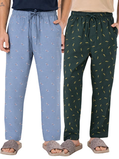 Boxy Crew Men's Cotton Lounge Pyjama Pack of 2 - Sky Blue & Dark Teal, No Marks Elastic, Zipper Pocket product view 8