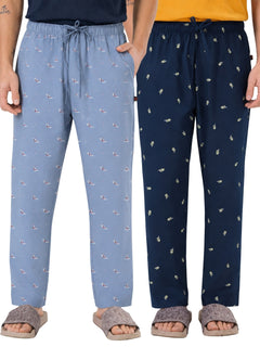 Boxy Crew Men's Cotton Lounge Pyjama Pack of 2 - Sky Blue & Navy Blue, No Marks Elastic, Zipper Pocket product view 8