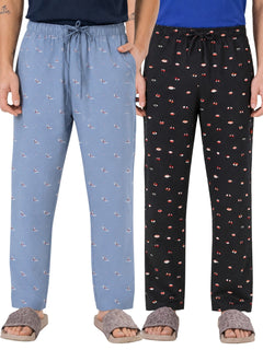 Boxy Crew Men's Cotton Lounge Pyjama Pack of 2 - Sky Blue & Charcoal, No Marks Elastic, Zipper Pocket product view 8