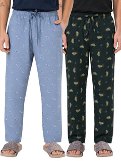 Boxy Crew Men's Cotton Lounge Pyjama Pack of 2 - Sky Blue & Dark Teal, No Marks Elastic, Zipper Pocket product view 8