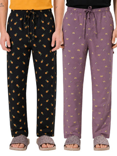 Boxy Crew Men's Cotton Lounge Pyjama Pack of 2 - Charcoal & Rose Pink, No Marks Elastic, Zipper Pocket product view 8