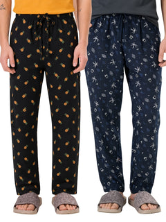 Boxy Crew Men's Cotton Lounge Pyjama Pack of 2 - Charcoal & Navy Blue, No Marks Elastic, Zipper Pocket product view 8