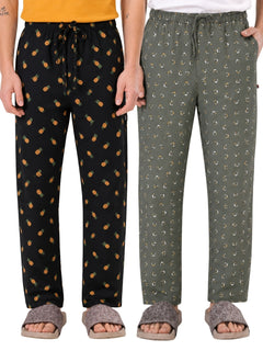 Boxy Crew Men's Cotton Lounge Pyjama Pack of 2 - Charcoal & Green, No Marks Elastic, Zipper Pocket product view 8