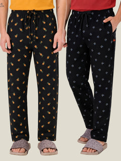 Boxy Crew Men's Cotton Lounge Pyjama Pack of 2 - Charcoal & Navy Blue, No Marks Elastic, Zipper Pocket front studio view