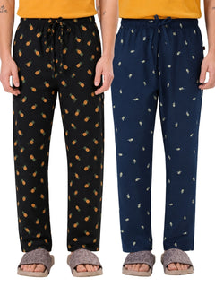 Boxy Crew Men's Cotton Lounge Pyjama Pack of 2 - Charcoal & Navy Blue, No Marks Elastic, Zipper Pocket product view 8