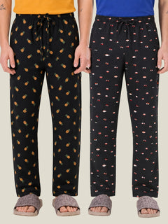 Boxy Crew Men's Cotton Lounge Pyjama Pack of 2 - Charcoal & Charcoal, No Marks Elastic, Zipper Pocket front studio view