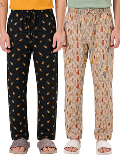 Boxy Crew Men's Cotton Lounge Pyjama Pack of 2 - Charcoal & Beige, No Marks Elastic, Zipper Pocket product view 8