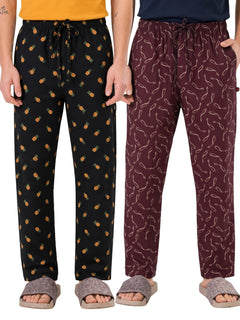 Boxy Crew Men's Cotton Lounge Pyjama Pack of 2 - Charcoal & Maroon, No Marks Elastic, Zipper Pocket product view 8