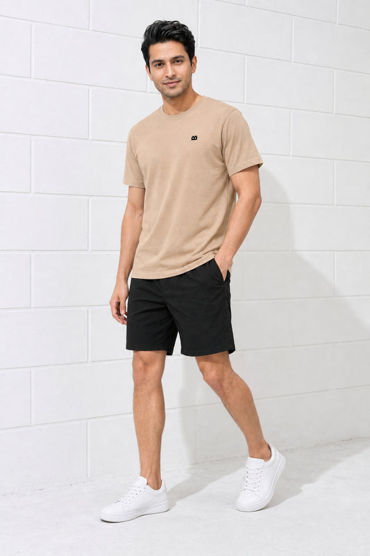 Boxy Crew Men Beige Solid T-Shirt with Black Boxer Shorts Night Suit & Loungewear Set – product image 1