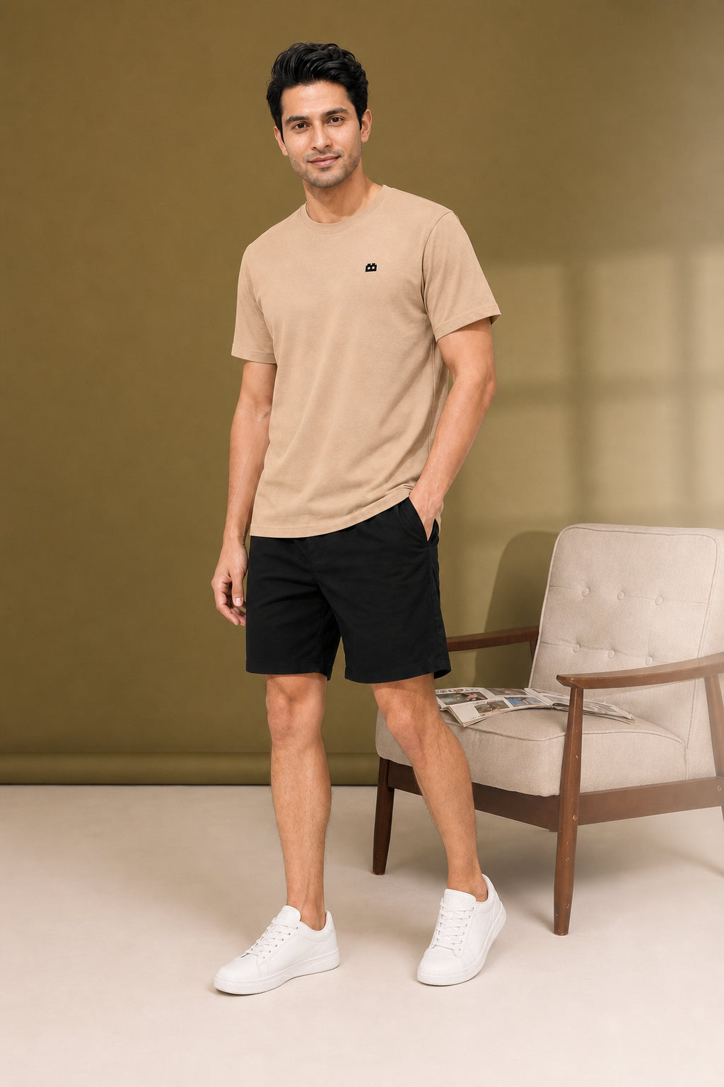 Boxy Crew Men Beige Solid T-Shirt with Black Boxer Shorts Night Suit & Loungewear Set – product image 3