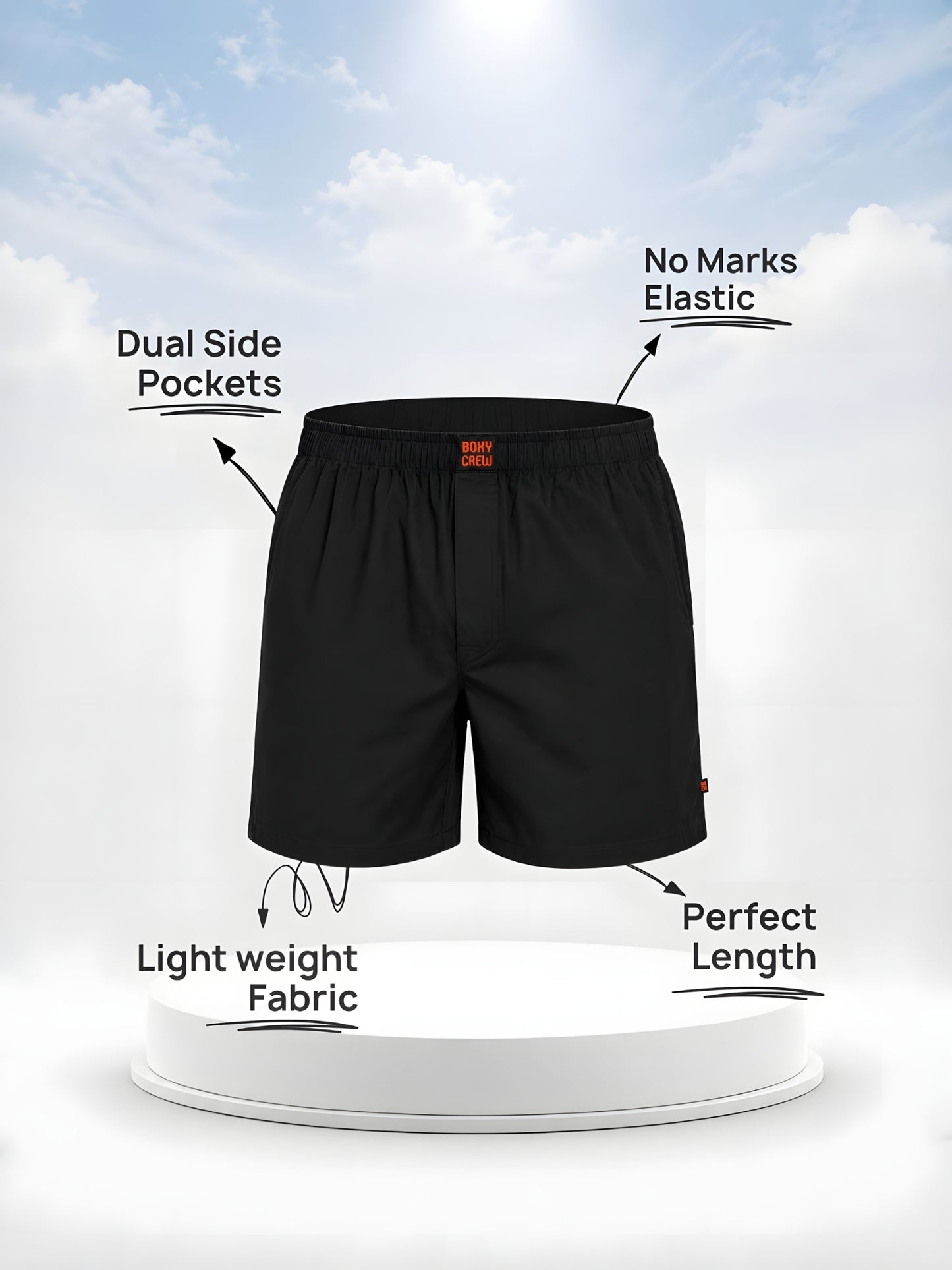 Boxy Crew Men Beige Solid T-Shirt with Black Boxer Shorts Night Suit & Loungewear Set – product image 4