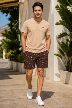 Boxy Crew Men Beige Solid T-Shirt with Brown Boxer Shorts Night Suit & Loungewear Set – product image 1