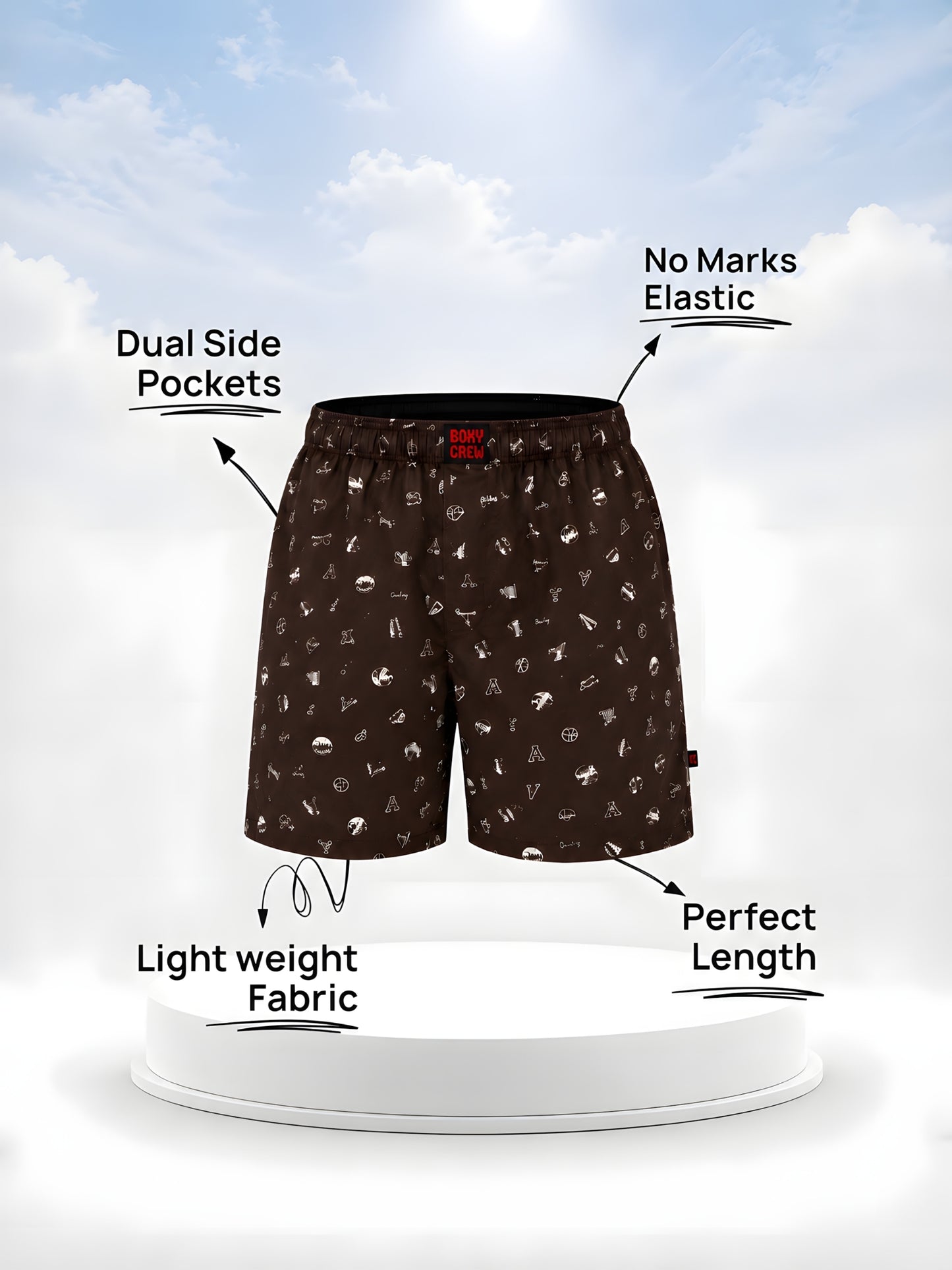 Boxy Crew Men Beige Solid T-Shirt with Brown Boxer Shorts Night Suit & Loungewear Set – product image 4