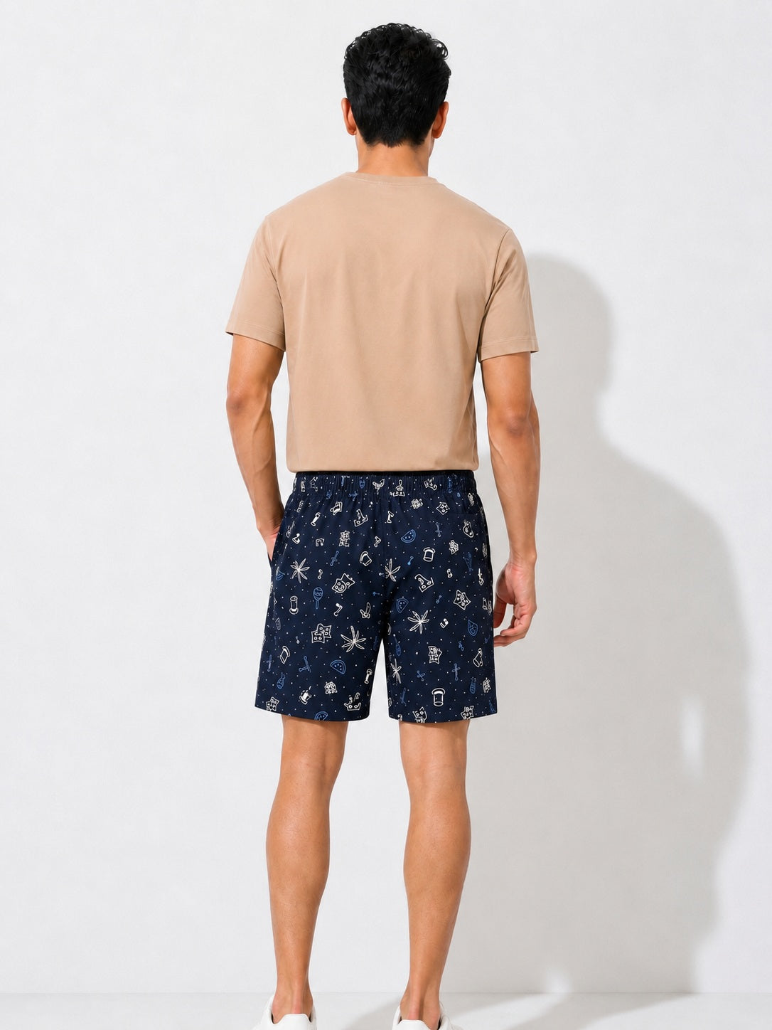 Boxy Crew Men Beige Solid T-Shirt with Navy Blue Boxer Shorts Night Suit & Loungewear Set – product image 2