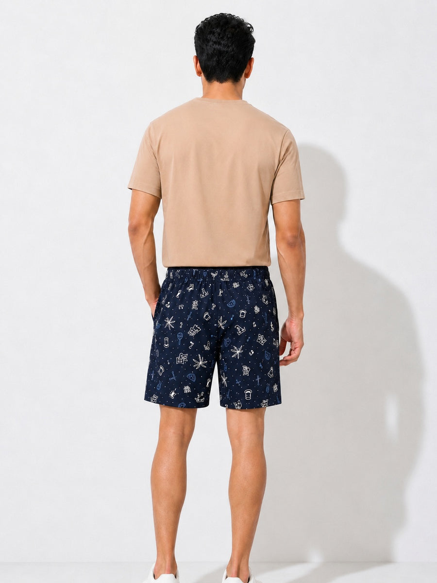 Boxy Crew Men Beige Solid T-Shirt with Navy Blue Boxer Shorts Night Suit & Loungewear Set – product image 2