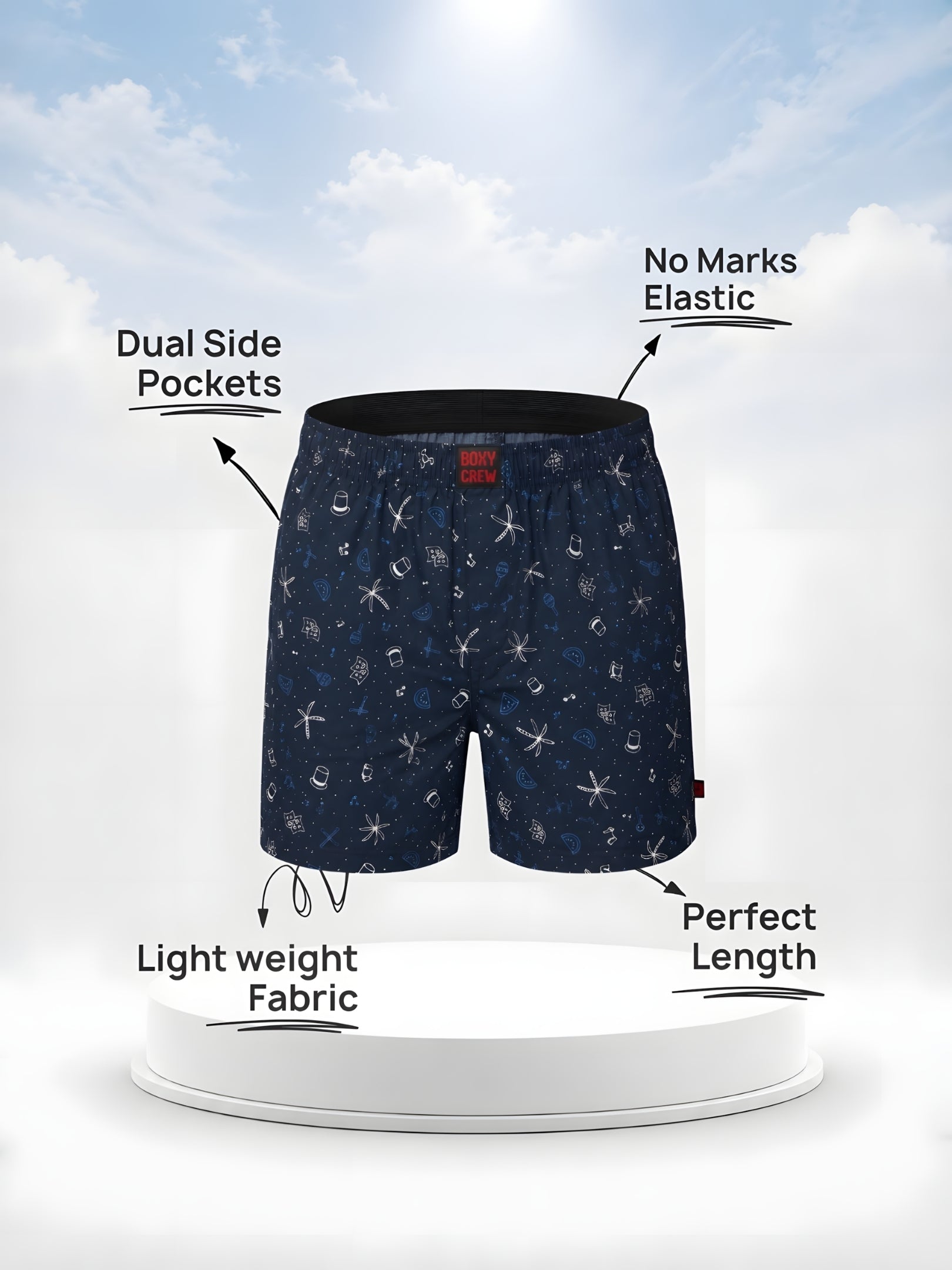 Boxy Crew Men Beige Solid T-Shirt with Navy Blue Boxer Shorts Night Suit & Loungewear Set – product image 4