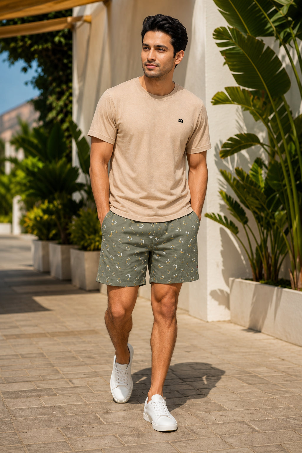 Boxy Crew Men Beige Solid T-Shirt with Green Boxer Shorts Night Suit & Loungewear Set – product image 1