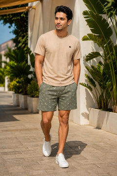 Boxy Crew Men Beige Solid T-Shirt with Green Boxer Shorts Night Suit & Loungewear Set – product image 1