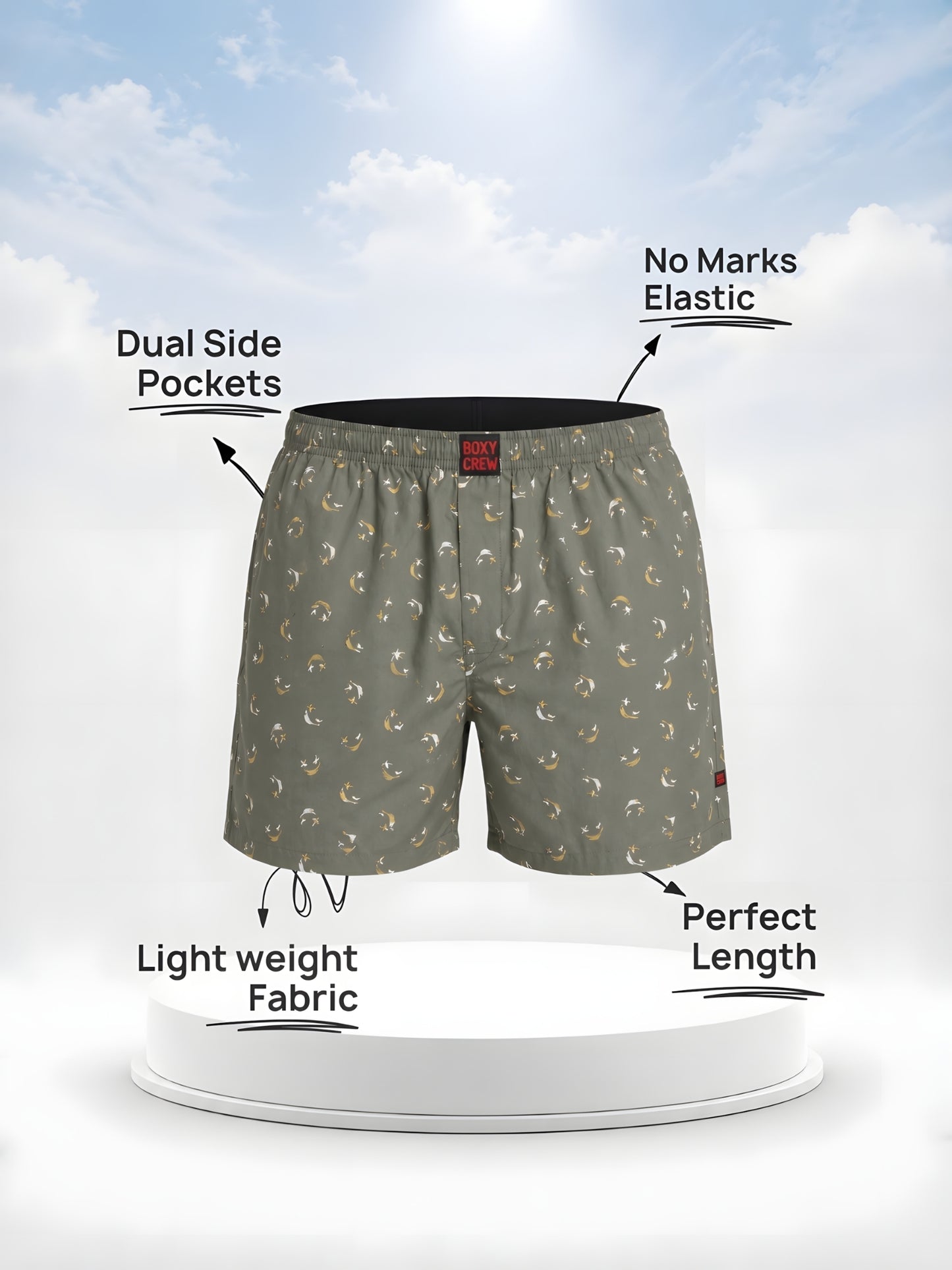 Boxy Crew Men Beige Solid T-Shirt with Green Boxer Shorts Night Suit & Loungewear Set – product image 4