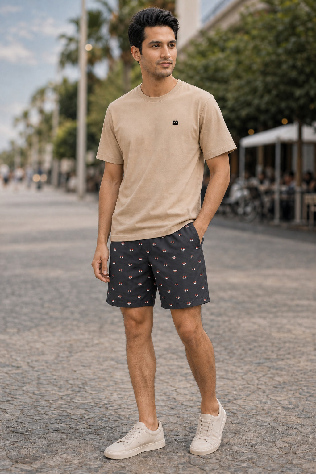 Boxy Crew Men Beige Solid T-Shirt with Charcoal Boxer Shorts Night Suit & Loungewear Set – product image 1