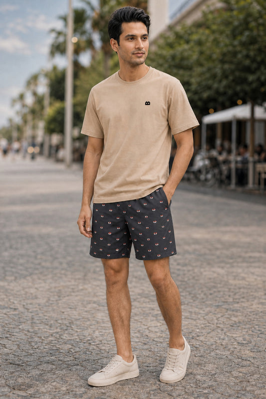 Boxy Crew Men Beige Solid T-Shirt with Charcoal Boxer Shorts Night Suit & Loungewear Set – product image 1