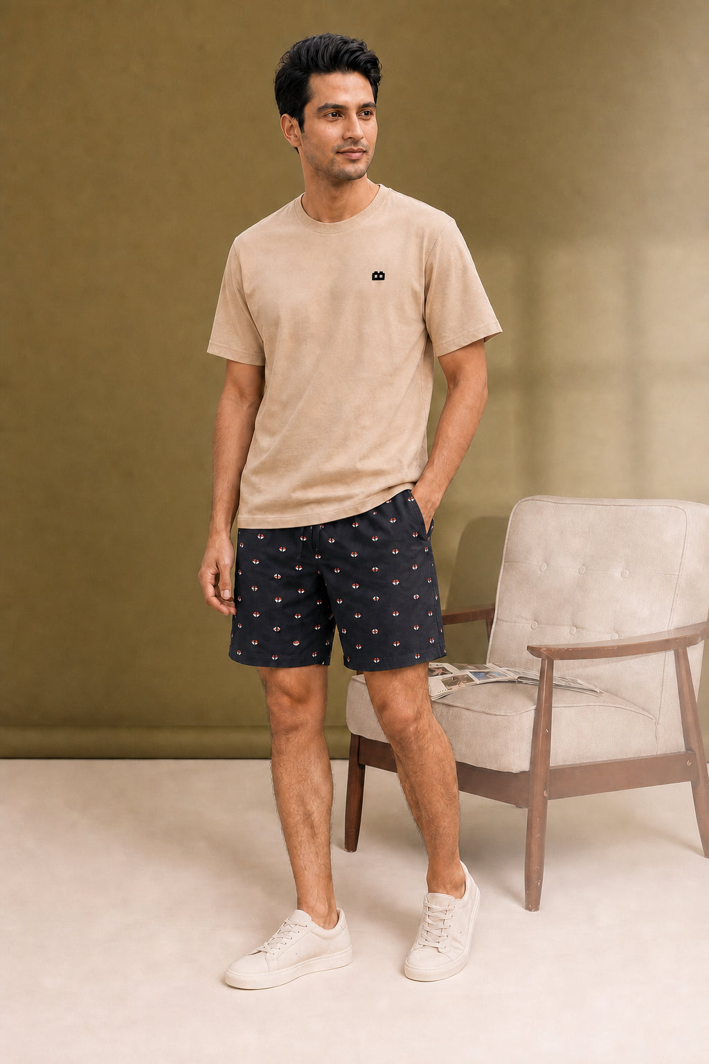 Boxy Crew Men Beige Solid T-Shirt with Charcoal Boxer Shorts Night Suit & Loungewear Set – product image 3
