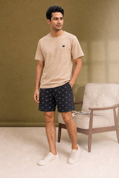 Boxy Crew Men Beige Solid T-Shirt with Charcoal Boxer Shorts Night Suit & Loungewear Set – product image 3