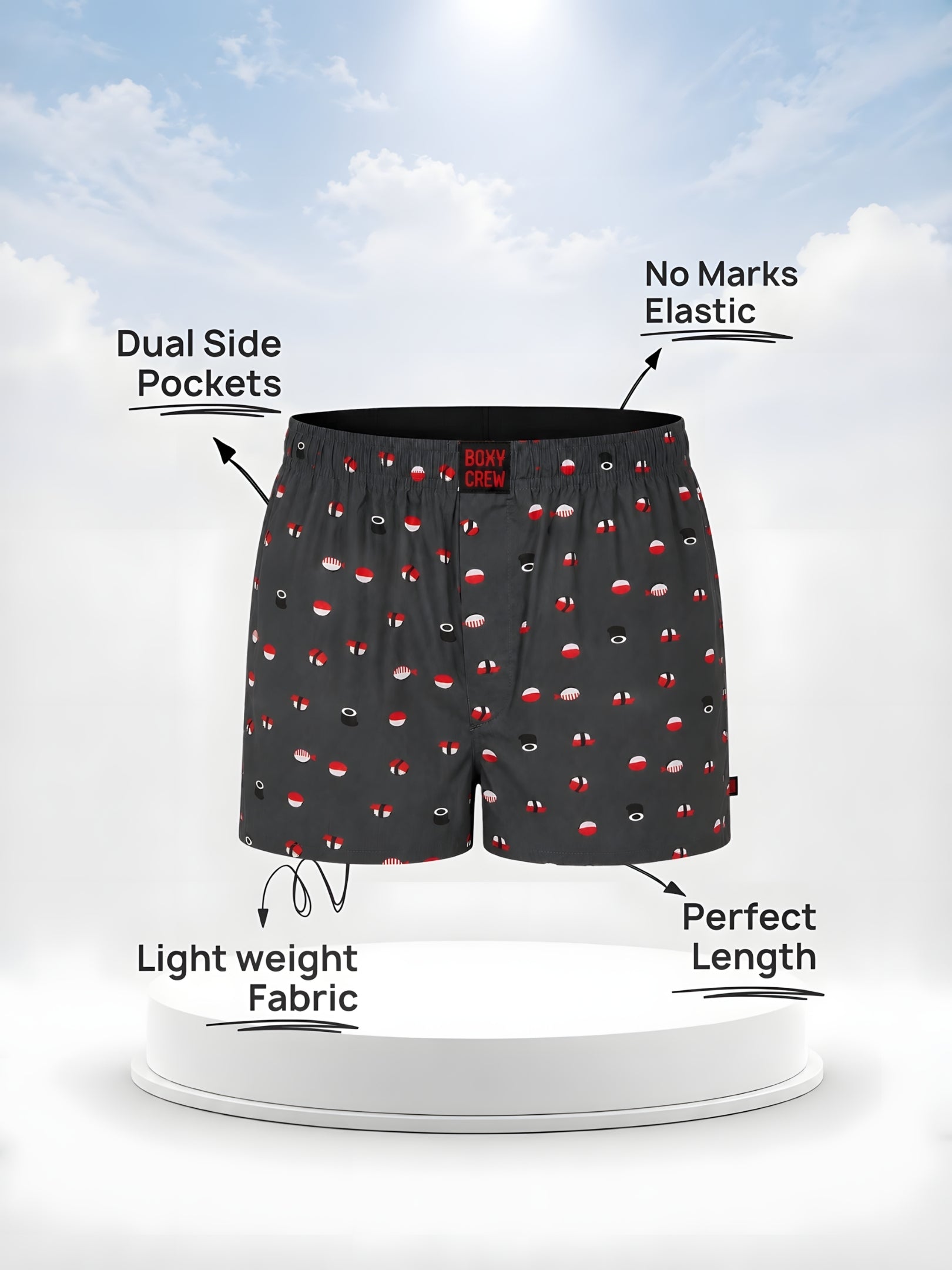 Boxy Crew Men Beige Solid T-Shirt with Charcoal Boxer Shorts Night Suit & Loungewear Set – product image 4