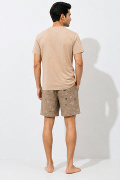 Boxy Crew Men Beige Solid T-Shirt with Dark Brown Boxer Shorts Night Suit & Loungewear Set – product image 2