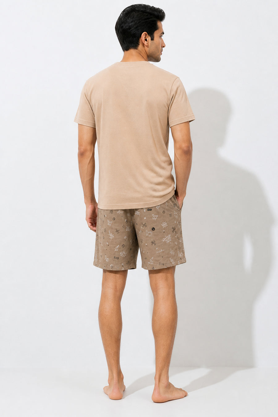 Boxy Crew Men Beige Solid T-Shirt with Dark Brown Boxer Shorts Night Suit & Loungewear Set – product image 2