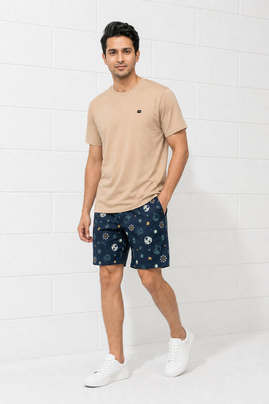 Boxy Crew Men Beige Solid T-Shirt with Navy Boxer Shorts Night Suit & Loungewear Set – product image 1