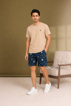 Boxy Crew Men Beige Solid T-Shirt with Navy Boxer Shorts Night Suit & Loungewear Set – product image 3