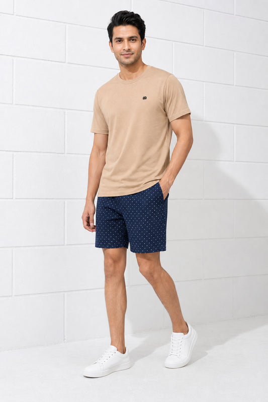 Boxy Crew Men Beige Solid T-Shirt with Navy Blue Boxer Shorts Night Suit & Loungewear Set – product image 1