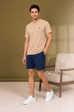 Boxy Crew Men Beige Solid T-Shirt with Navy Blue Boxer Shorts Night Suit & Loungewear Set – product image 3