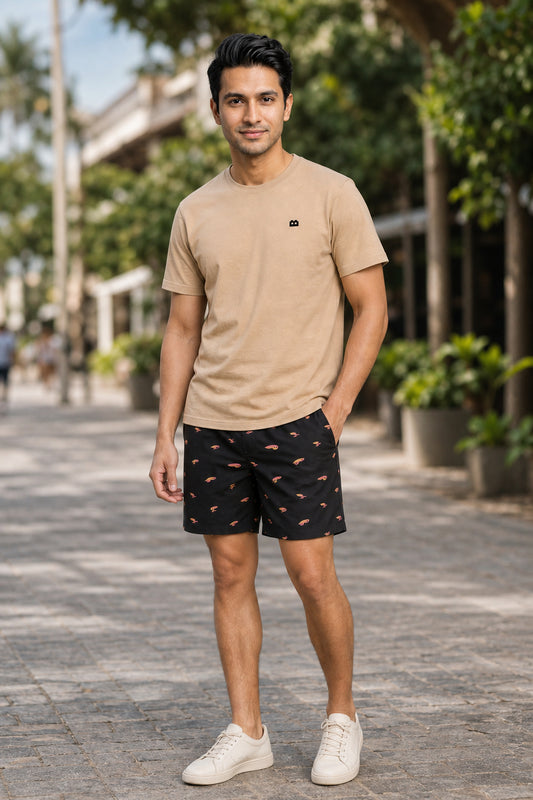 Boxy Crew Men Beige Solid T-Shirt with Black Boxer Shorts Night Suit & Loungewear Set – product image 1