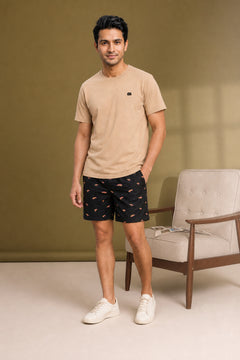Boxy Crew Men Beige Solid T-Shirt with Black Boxer Shorts Night Suit & Loungewear Set – product image 3