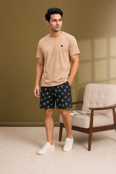 Boxy Crew Men Beige Solid T-Shirt with Dark Green Boxer Shorts Night Suit & Loungewear Set – product image 3