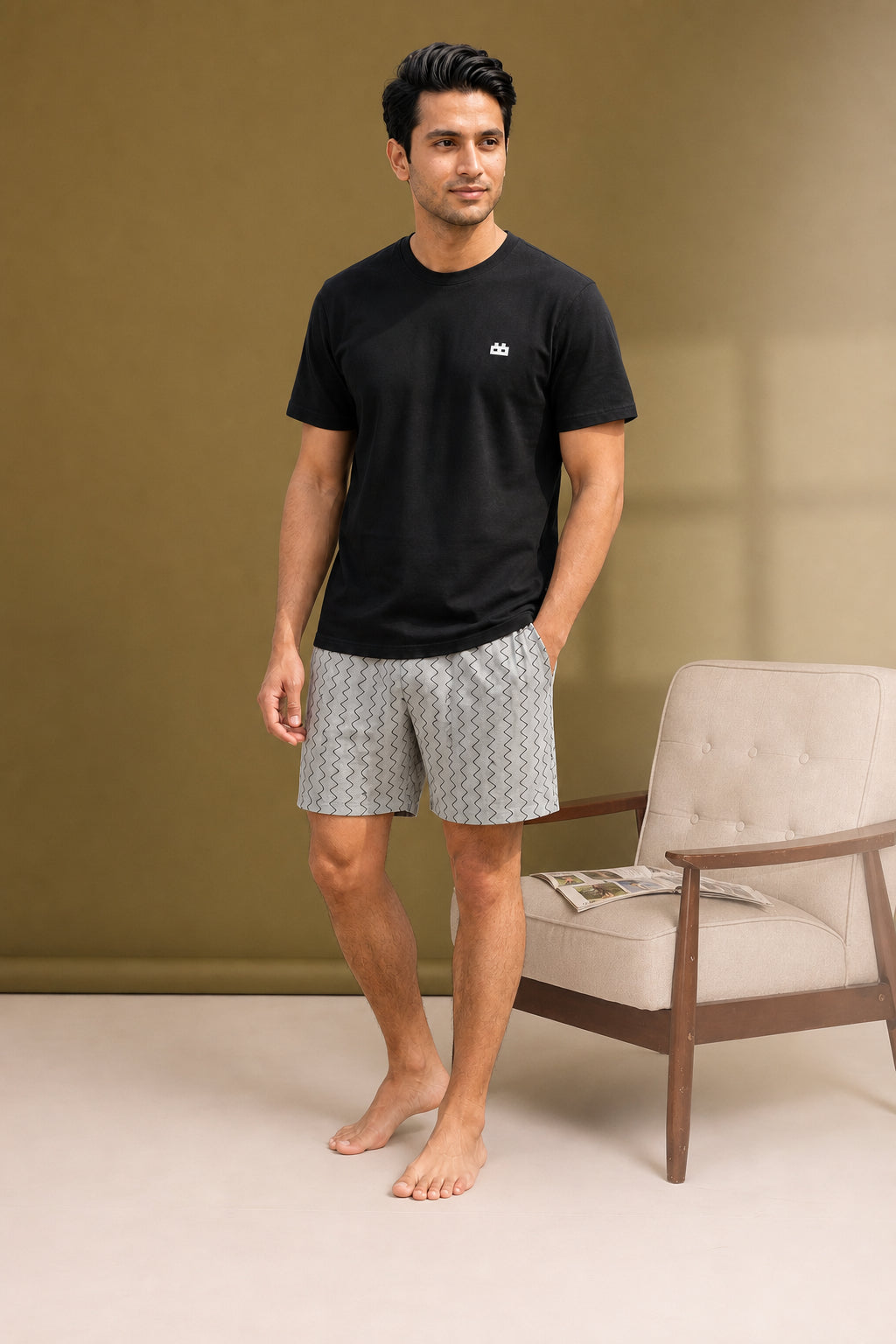 Boxy Crew Men Black Solid T-Shirt with Grey Boxer Shorts Night Suit & Loungewear Set – product image 3
