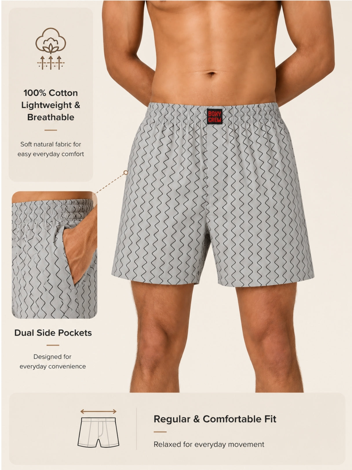 Boxy Crew Men Black Solid T-Shirt with Grey Boxer Shorts Night Suit & Loungewear Set – product image 5
